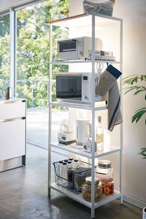 Yamazaki Torre 3 Livelli Scaffale Storage, Design Moderno In Acciaio E Legno, Per Microonde E Fornetto, 60x46.5x90 Cm, Nero